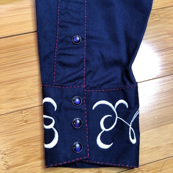 Rockmount Ranch Western Wear Navy Floral Cotton Mens Vintage Shirt S M - Picture 5 of 11